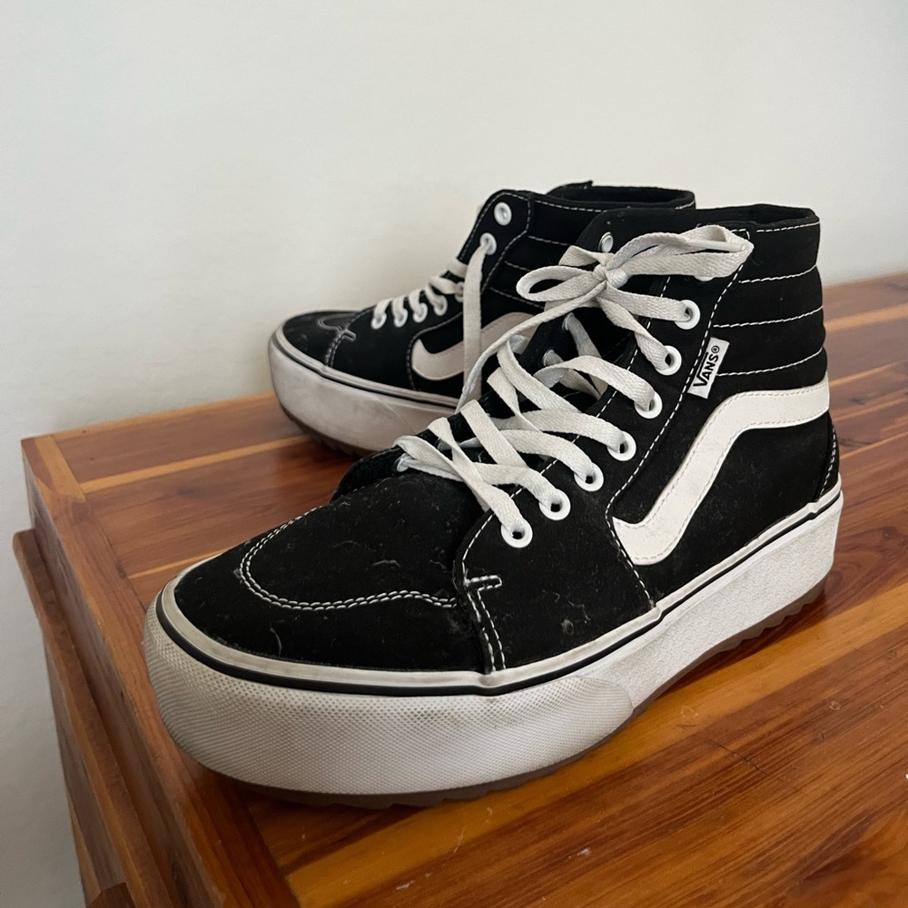 Vans Sk8-HI Filmore Women's Black and White Platform High Top Gum Bottom Shoes